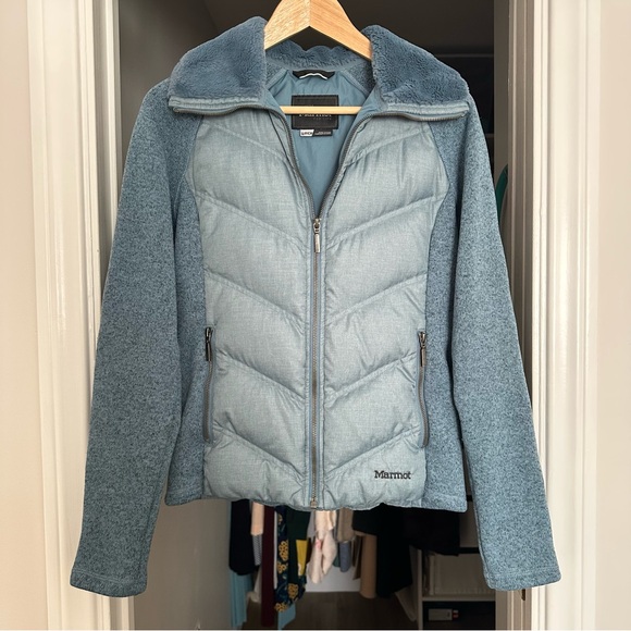Marmot "Thea" Down and Sweater/Knit Fleece Insulated Jacket, Size S, Blue - Picture 2 of 7